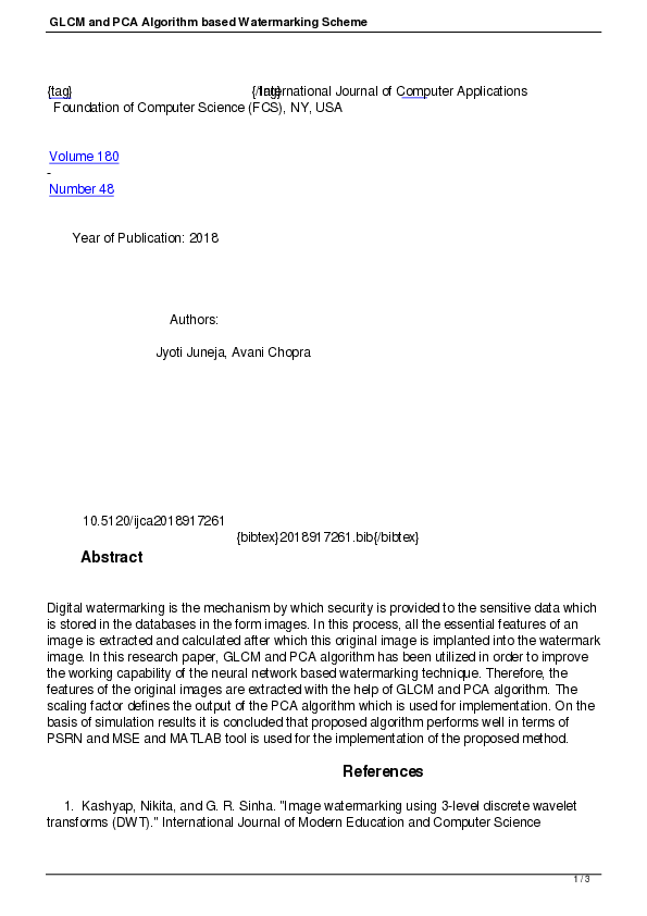 (PDF) GLCM and PCA Algorithm based Watermarking Scheme