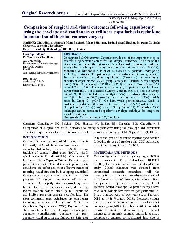 (PDF) Comparison of surgical and visual outcomes following capsulotomy ...
