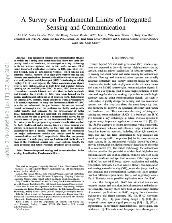 (PDF) A Survey on Fundamental Limits of Integrated Sensing and ...