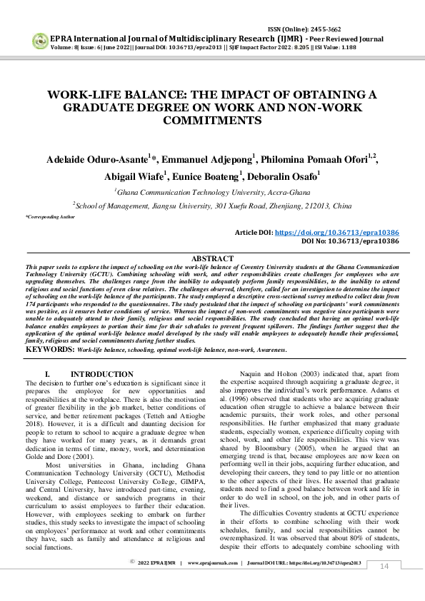 (PDF) Work-Life Balance: The Impact of Obtaining a Graduate Degree on ...