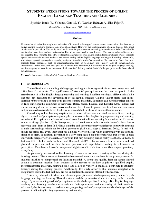 (PDF) Students’ Perceptions Toward the Process of Online English ...