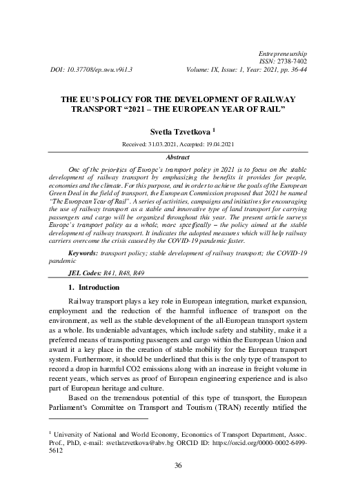 (PDF) The Eu’s Policy for the Development of Railway Transport “2021 ...