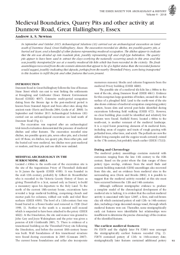 (PDF) Medieval Boundaries, Quarry Pits and other activity at Dunmow ...