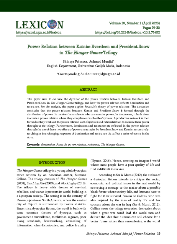 (PDF) Power Relation Between Katniss Everdeen and President Snow in The ...