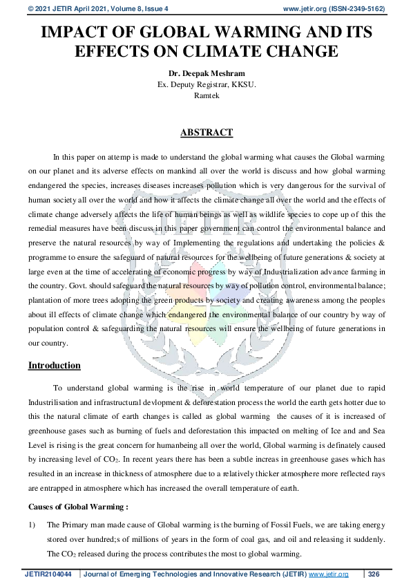 (PDF) Impact of Global Warming and Its Effects on Climate Change