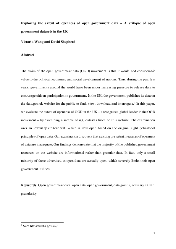 (PDF) Exploring the extent of openness of open government data – A ...