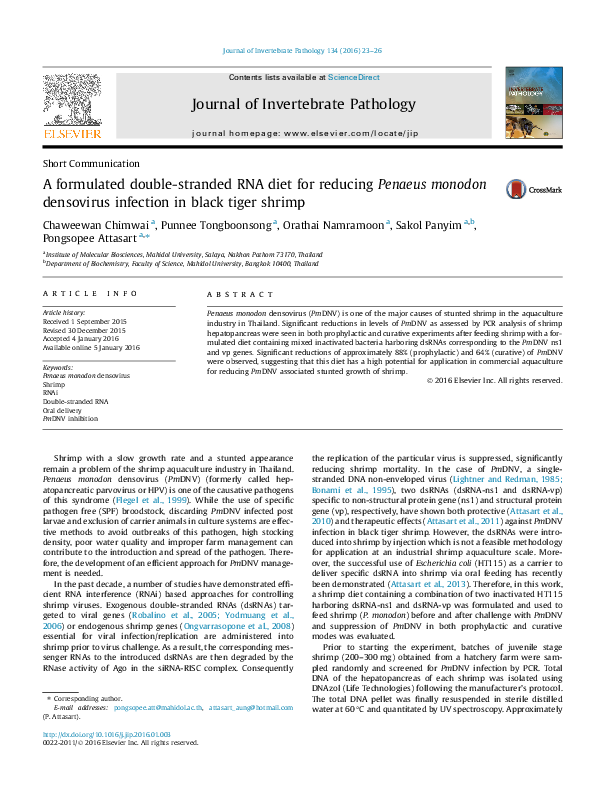 (PDF) A formulated double-stranded RNA diet for reducing Penaeus ...