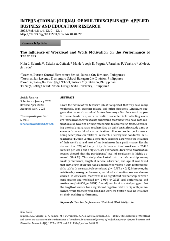 (PDF) The Influence of Workload and Work Motivation on the Performance ...