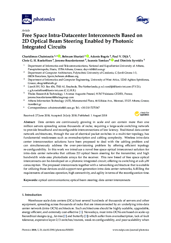 (PDF) Free Space Intra-Datacenter Interconnects Based on 2D Optical ...