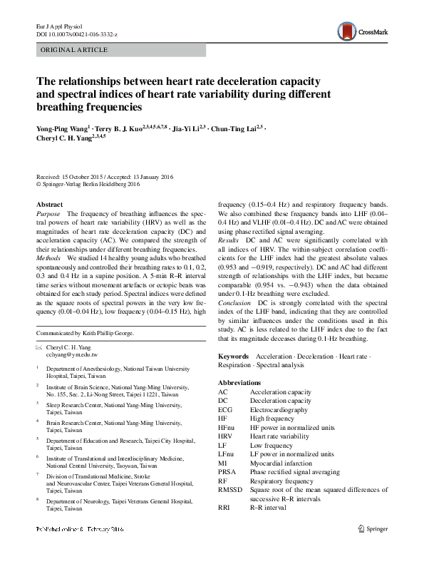 (PDF) The relationships between heart rate deceleration capacity and ...