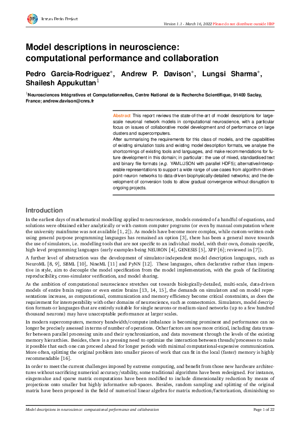 (PDF) Model descriptions in Neuroscience: computational performance and ...