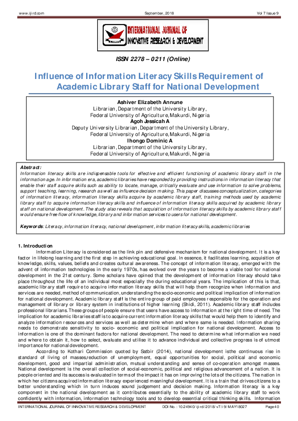 (PDF) Influence of Information Literacy Skills Requirement of Academic ...