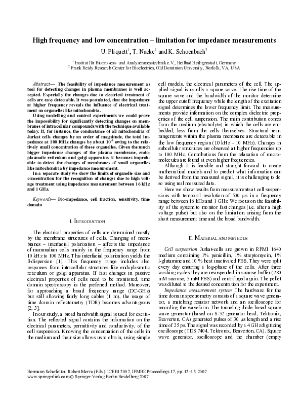 (PDF) High frequency and low concentration – limitation for impedance ...
