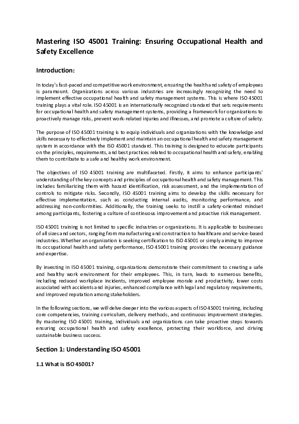 (PDF) Mastering ISO 45001 Training: Ensuring Occupational Health and ...