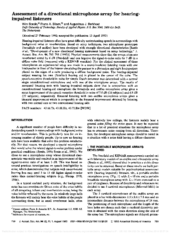 (PDF) Assessment of a directional microphone array for the hard‐of‐hearing