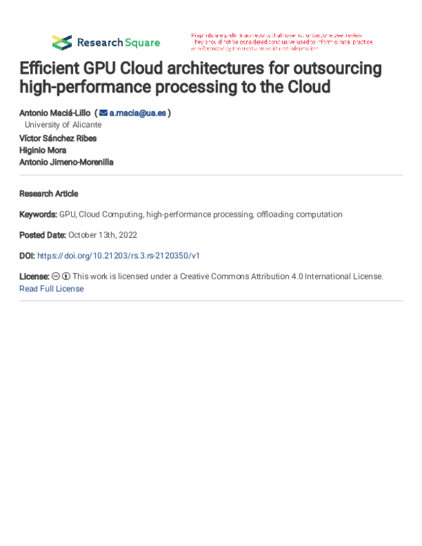 (PDF) Efficient GPU Cloud architectures for outsourcing high ...