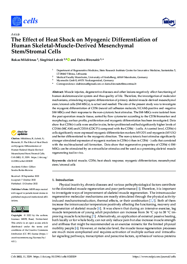 (PDF) The Effect of Heat Shock on Myogenic Differentiation of Human ...