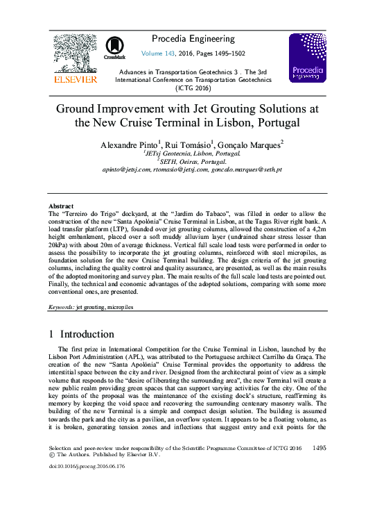 (PDF) Ground Improvement with Jet Grouting Solutions at the New Cruise ...