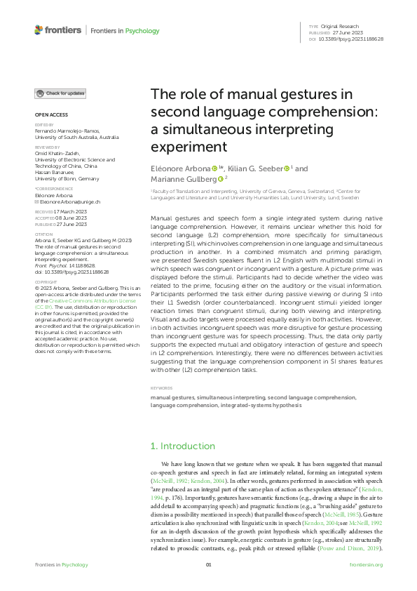 (PDF) The role of manual gestures in second language comprehension: a ...