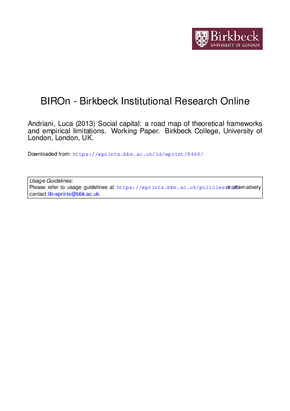 (PDF) Social capital a road map of theoretical frameworks and