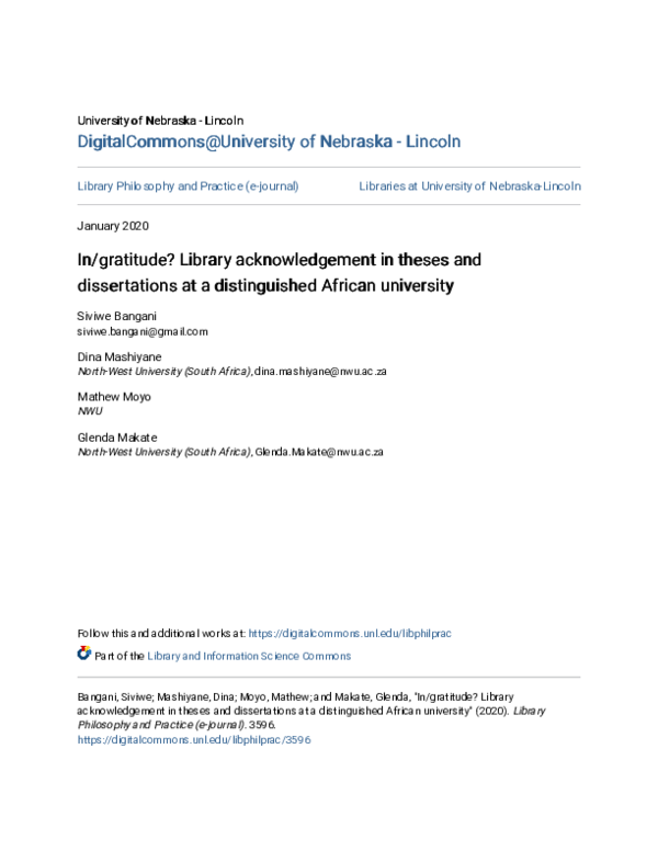 (PDF) In/gratitude? Library acknowledgement in theses and dissertations ...