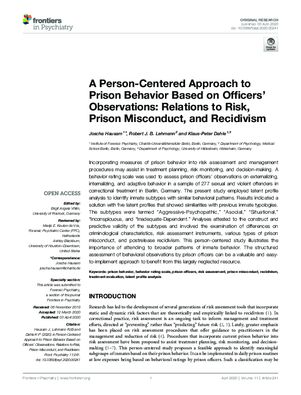 (PDF) A Person-Centered Approach to Prison Behavior Based on Officers ...