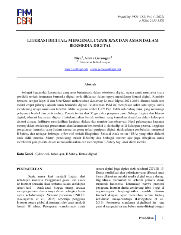 (PDF) Literasi Digital: Mengenal Cyber Risk dan Aman Dalam Bermedia Digital