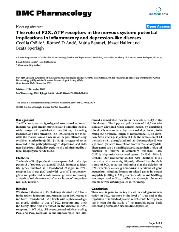 (PDF) The role of P2X7 ATP receptors in the nervous system: potential ...