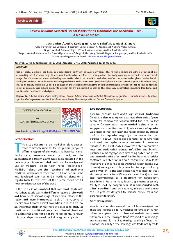 (PDF) Review on Some Selected Herbal Plants for its Traditional and ...