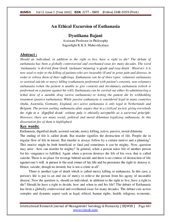 (PDF) An Ethical Excursion of Euthanasia