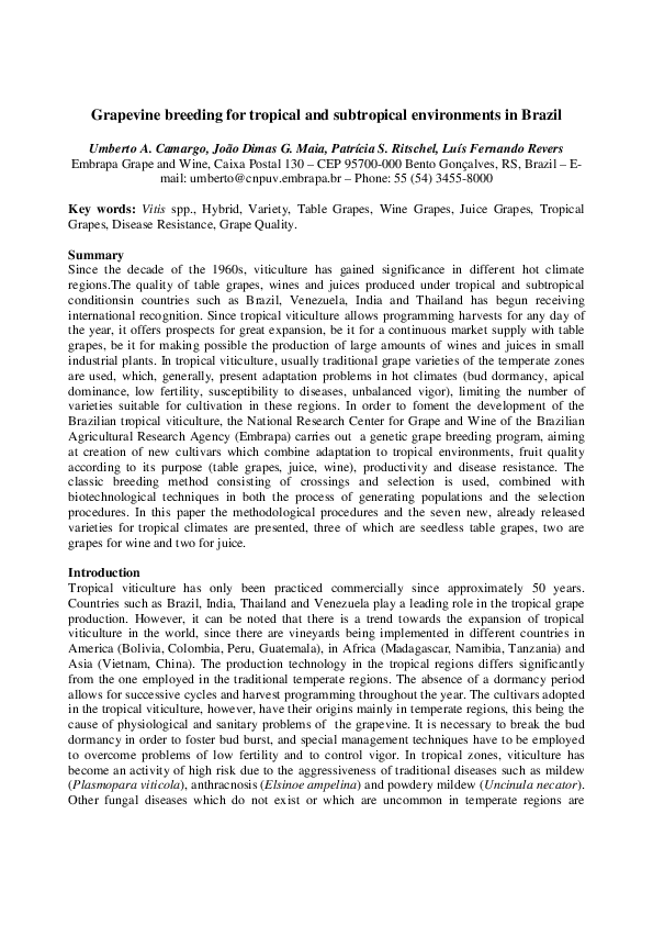 (PDF) Grapevine breeding for tropical and subtropical environments in ...