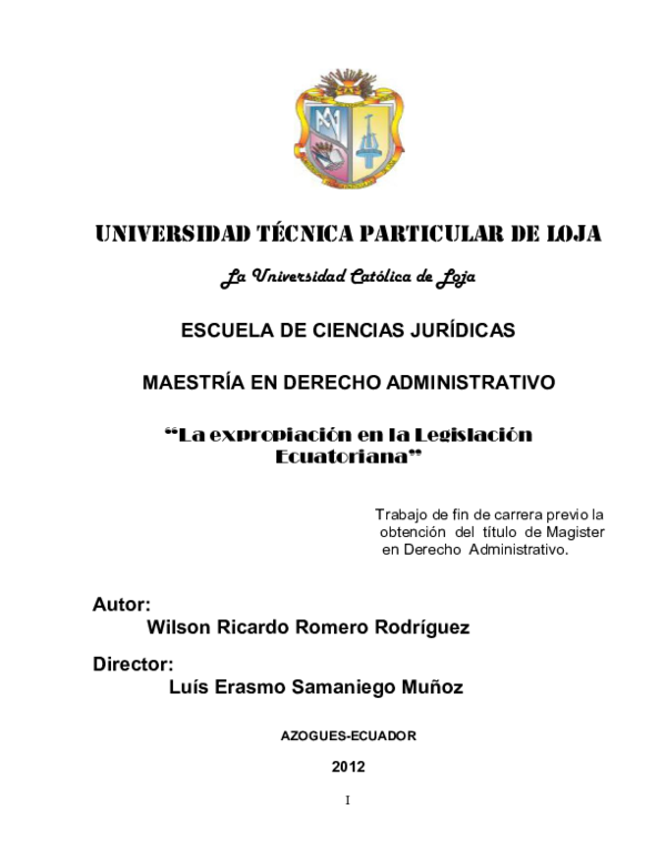 La Expropiación en la Legislación Ecuatoriana