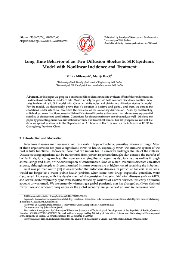(PDF) Long time behavior of an two diffusion stochastic sir epidemic ...