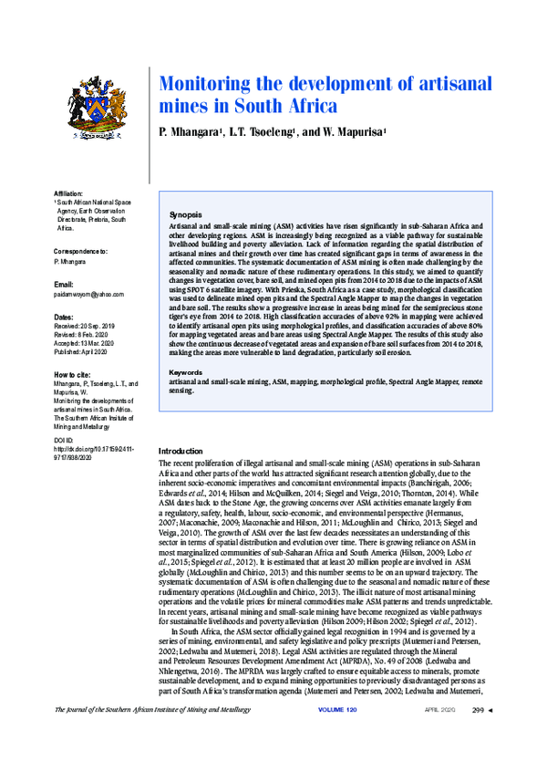 (PDF) Monitoring the development of artisanal mines in South Africa