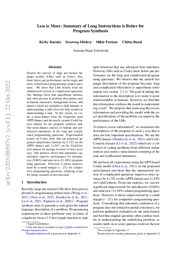 (PDF) Less is More: Summary of Long Instructions is Better for Program ...