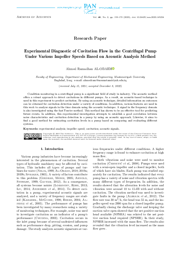 (PDF) Experimental Diagnostic of Cavitation Flow in the Centrifugal ...