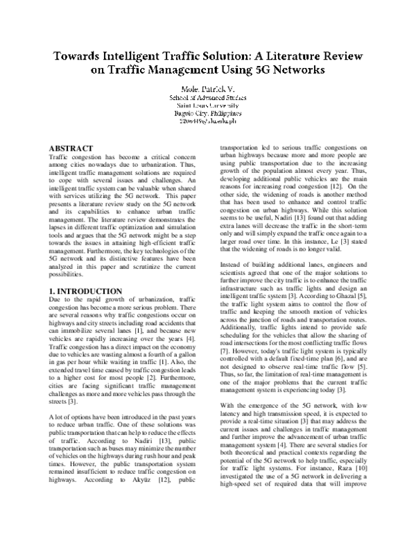 (PDF) Towards Intelligent Traffic Solution: A Literature Review on ...