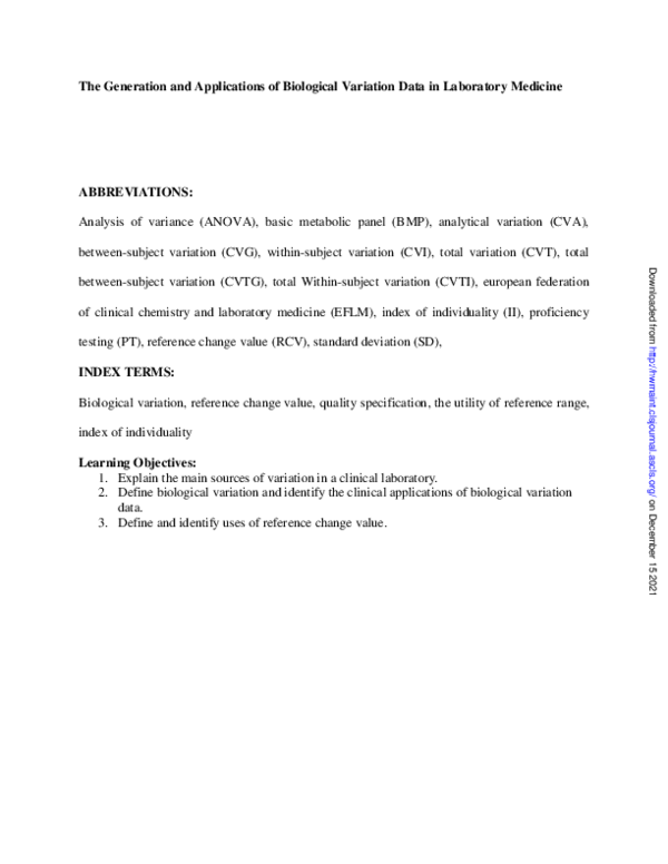 (PDF) The Generation and Applications of Biological Variation Data in ...