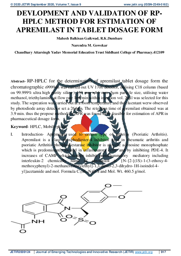 (PDF) Devlopment and Validation of RP- HPLC Method for Estimation of ...