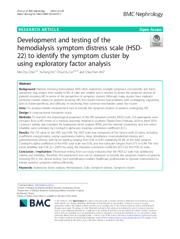 (PDF) Development and testing of the hemodialysis symptom distress ...