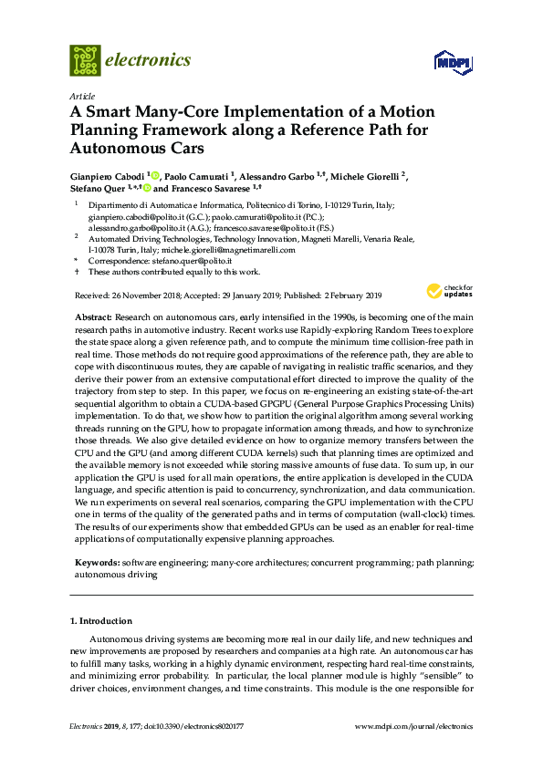 (PDF) A Smart Many-Core Implementation of a Motion Planning Framework ...
