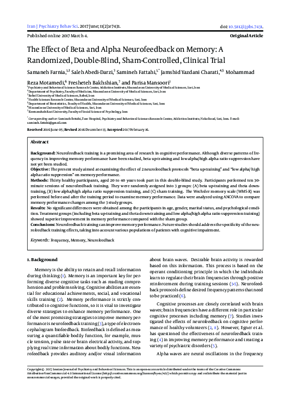 (PDF) The Effect of Beta and Alpha Neurofeedback on Memory: A ...