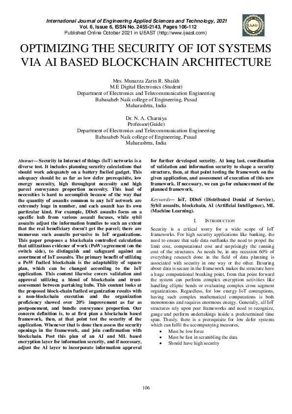(PDF) Optimizing the Security of Iot Systems via Ai Based Blockchain ...