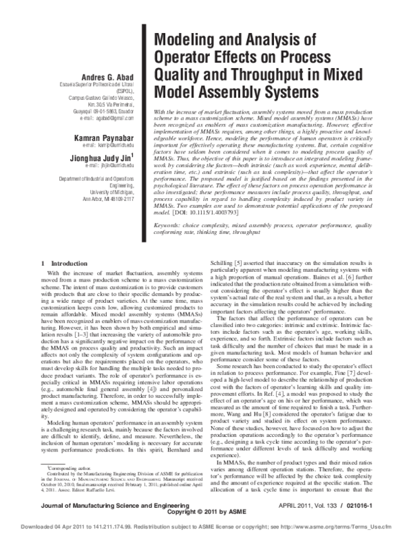 (PDF) Modeling and Analysis of Operator Effects on Process Quality and ...