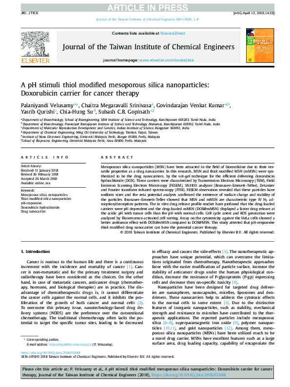 (PDF) A pH stimuli thiol modified mesoporous silica nanoparticles ...