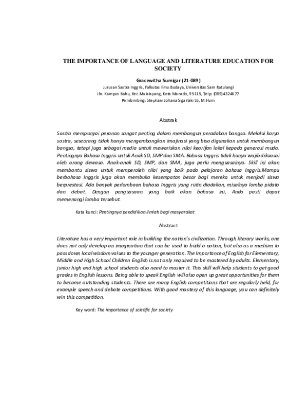 (PDF) THE IMPORTANCE OF LANGUAGE AND LITERATURE EDUCATION FOR SOCIETY