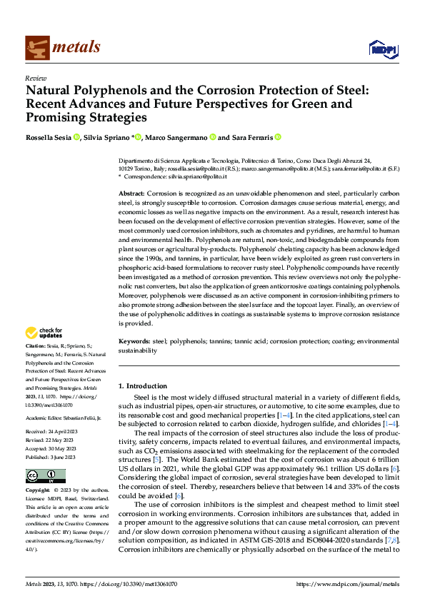 (PDF) Natural Polyphenols and the Corrosion Protection of Steel: Recent ...
