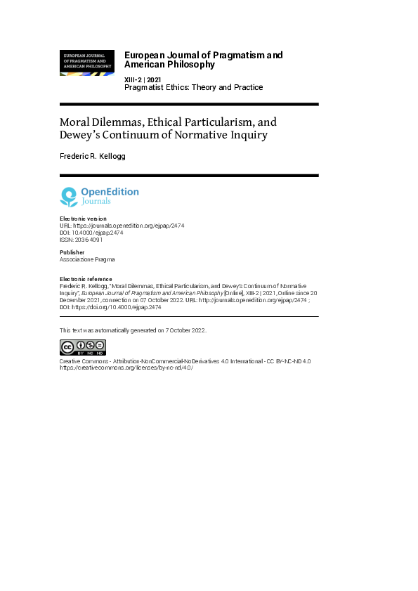 (PDF) Moral Dilemmas, Ethical Particularism, and Dewey’s Continuum of ...