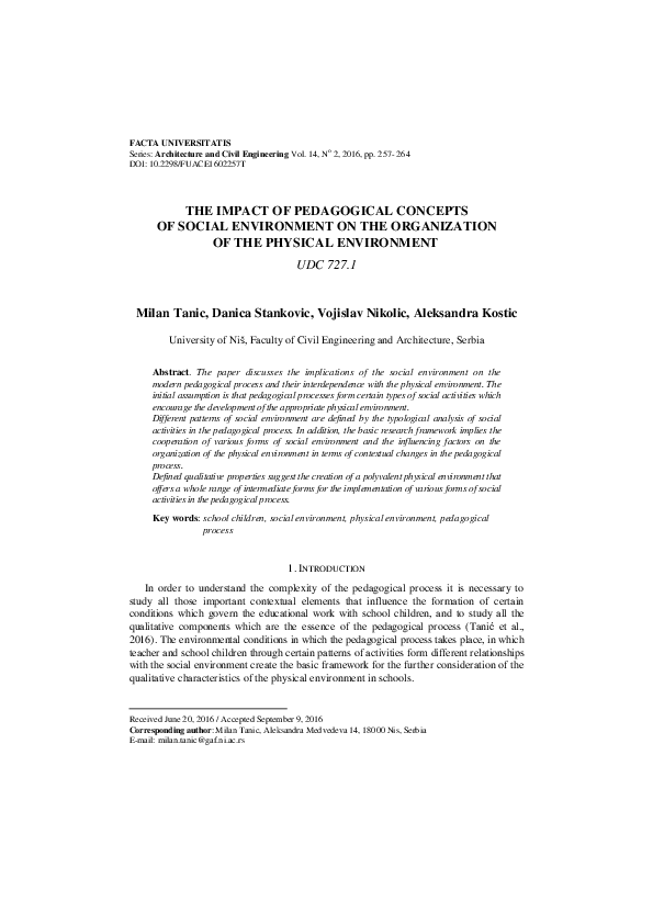 (PDF) The impact of pedagogical concepts of social environment on the ...