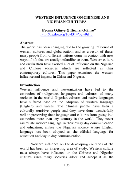 (PDF) Western Influence on Chinese and Nigerian Cultures